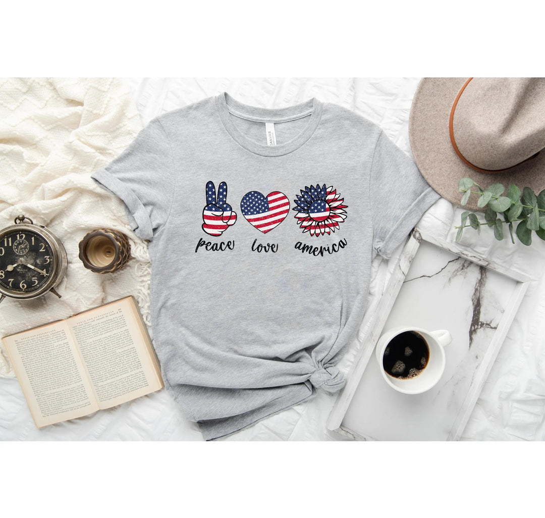 Peace Love America Shirt - USA Flag & Sunflower Patriotic 4th of July Tee Cypress DTF