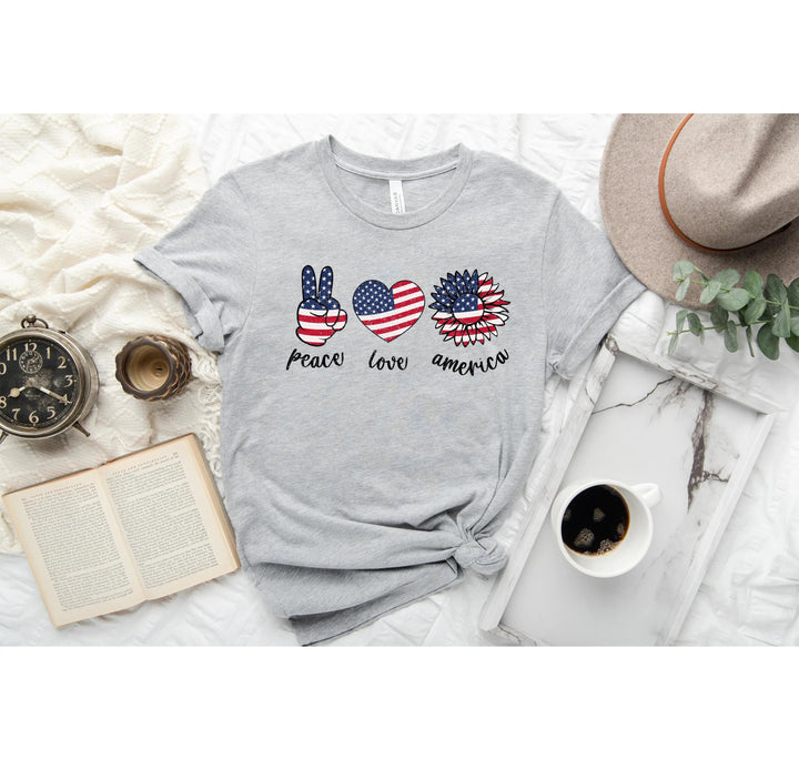 Peace Love America Shirt - USA Flag & Sunflower Patriotic 4th of July Tee Cypress DTF