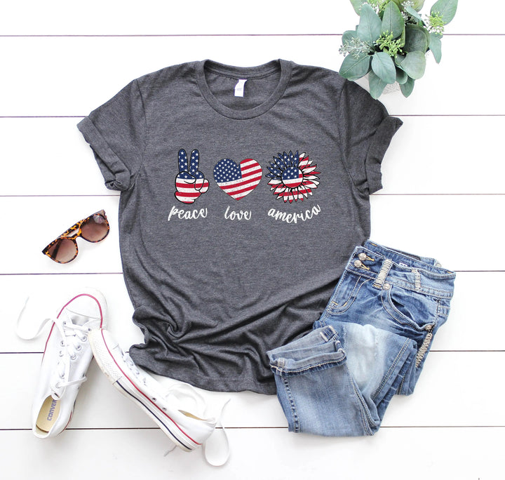 Peace Love America Shirt - USA Flag & Sunflower Patriotic 4th of July Tee Cypress DTF