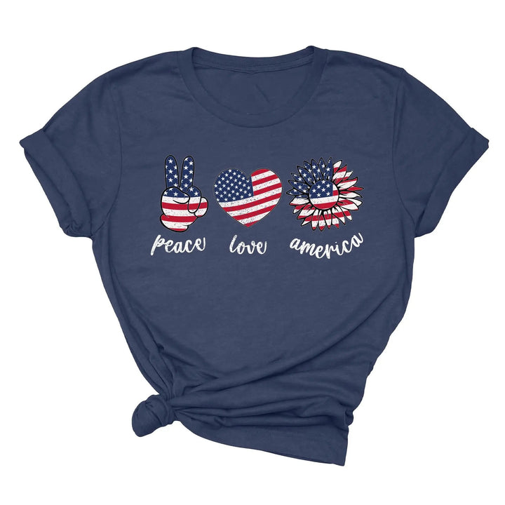 Peace Love America Shirt - USA Flag & Sunflower Patriotic 4th of July Tee Cypress DTF
