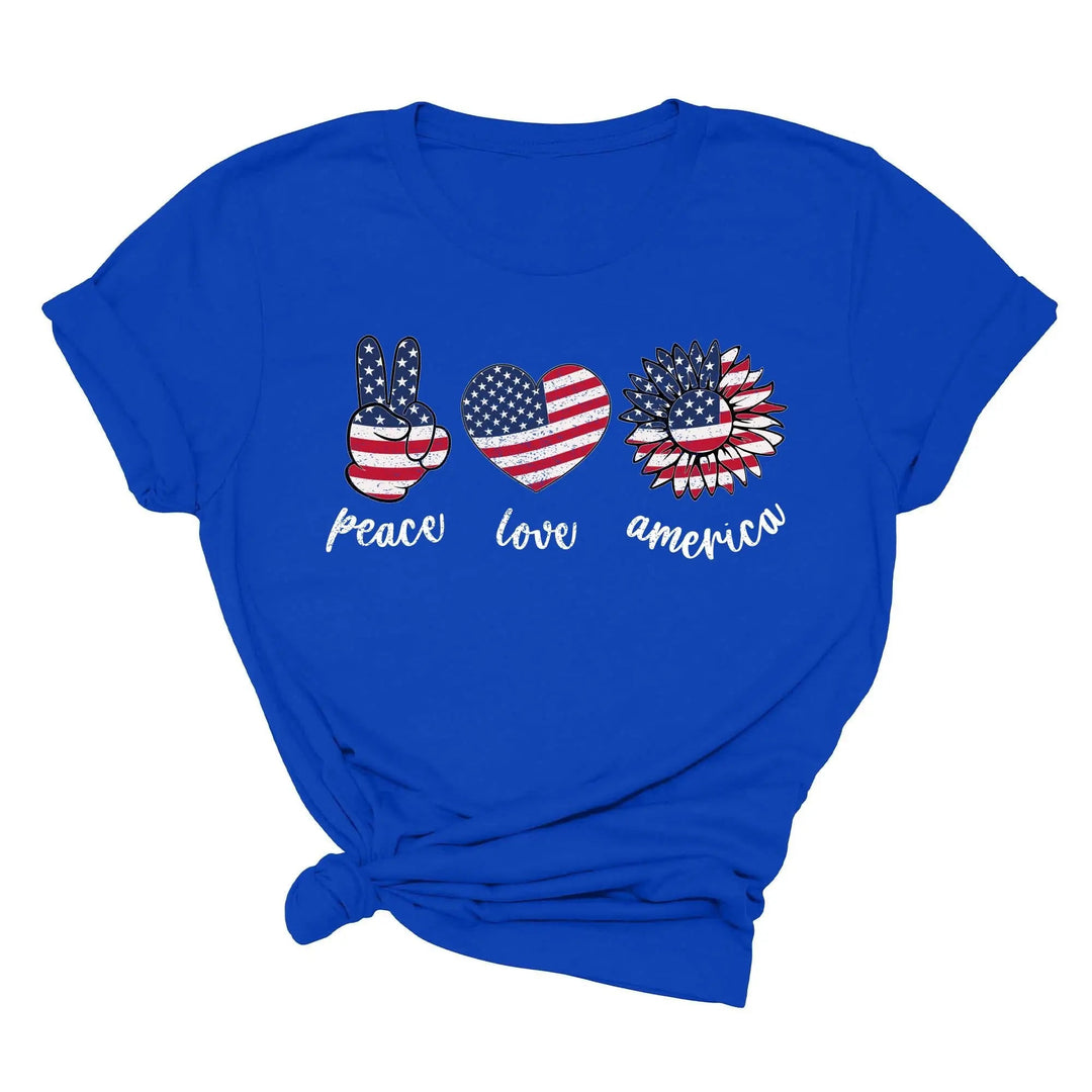 Peace Love America Shirt - USA Flag & Sunflower Patriotic 4th of July Tee Cypress DTF