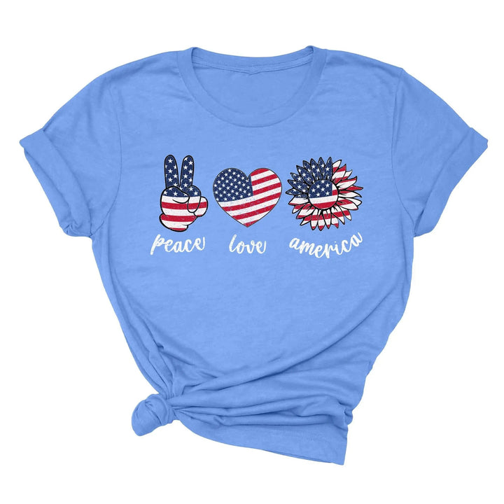 Peace Love America Shirt - USA Flag & Sunflower Patriotic 4th of July Tee Cypress DTF
