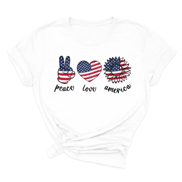 Peace Love America Shirt - USA Flag & Sunflower Patriotic 4th of July Tee Cypress DTF
