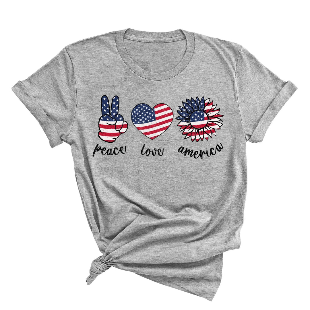 Peace Love America Shirt - USA Flag & Sunflower Patriotic 4th of July Tee Cypress DTF