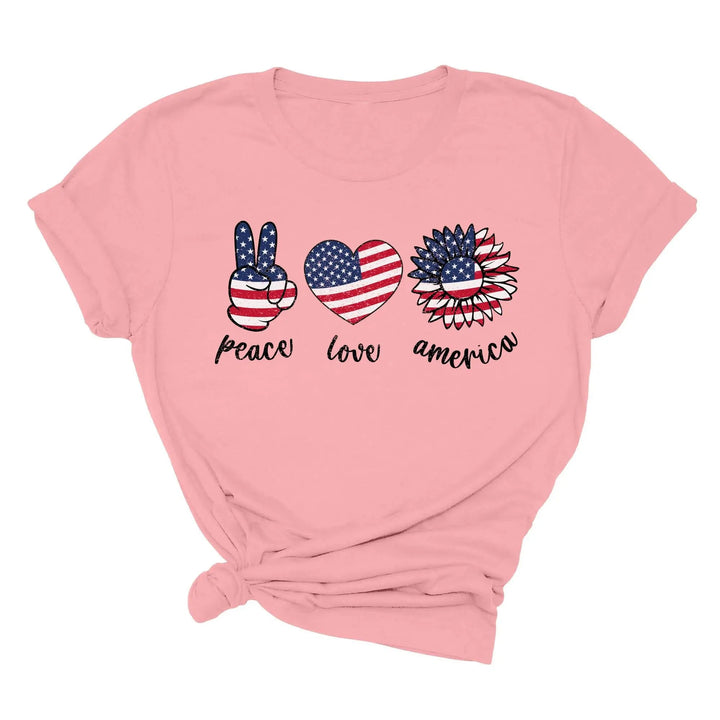 Peace Love America Shirt - USA Flag & Sunflower Patriotic 4th of July Tee Cypress DTF