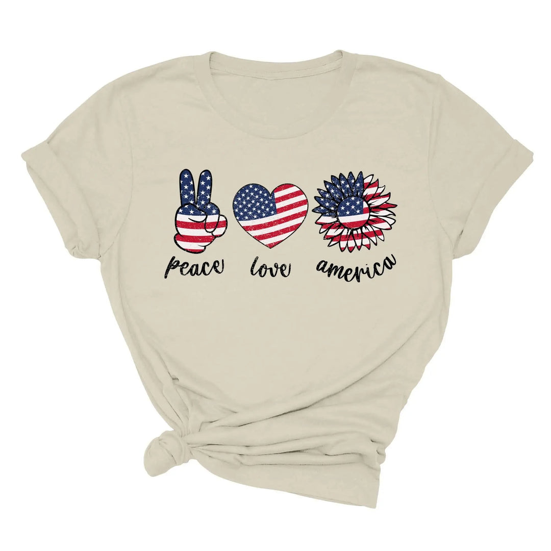 Peace Love America Shirt - USA Flag & Sunflower Patriotic 4th of July Tee Cypress DTF