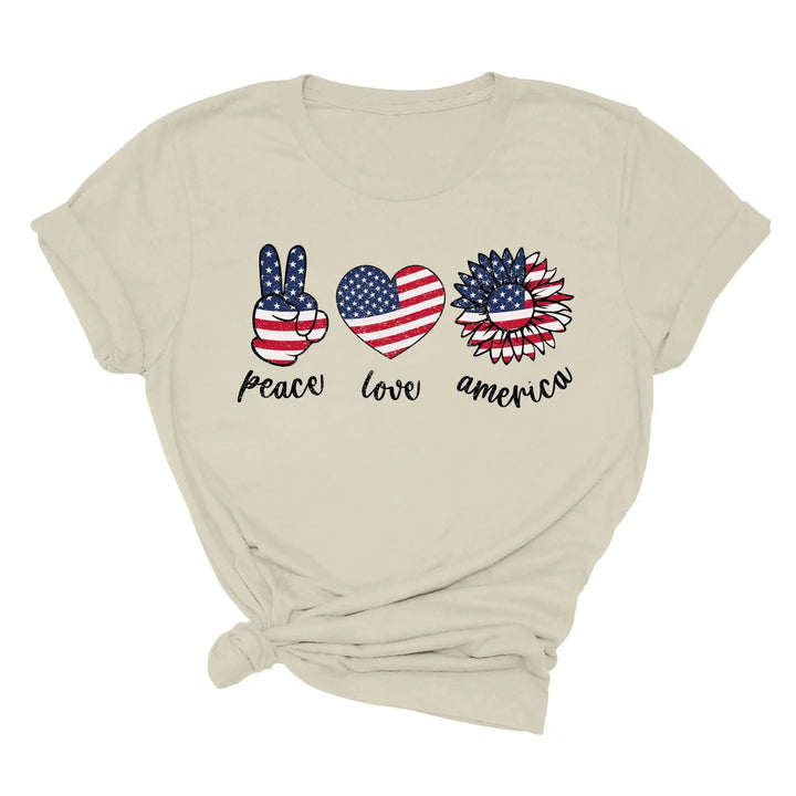 Peace Love America Shirt - USA Flag & Sunflower Patriotic 4th of July Tee Cypress DTF