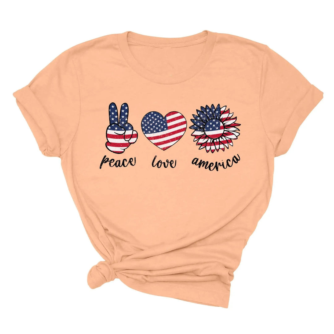 Peace Love America Shirt - USA Flag & Sunflower Patriotic 4th of July Tee Cypress DTF