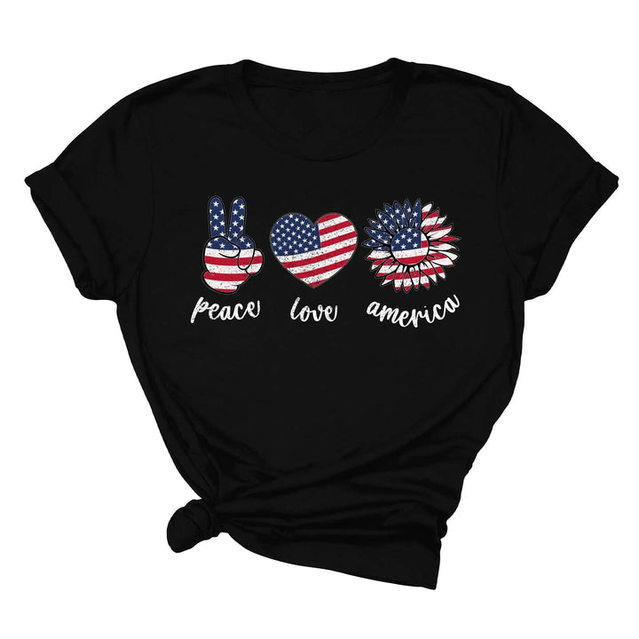 Peace Love America Shirt - USA Flag & Sunflower Patriotic 4th of July Tee Cypress DTF