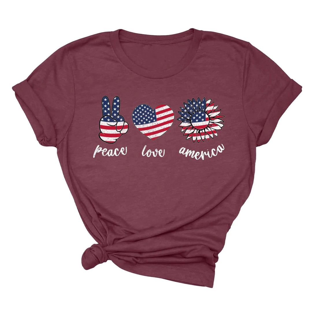 Peace Love America Shirt - USA Flag & Sunflower Patriotic 4th of July Tee Cypress DTF