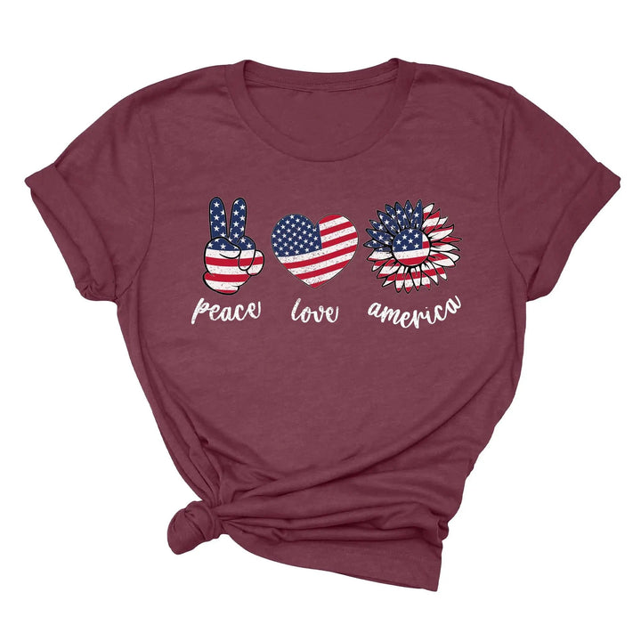 Peace Love America Shirt - USA Flag & Sunflower Patriotic 4th of July Tee Cypress DTF