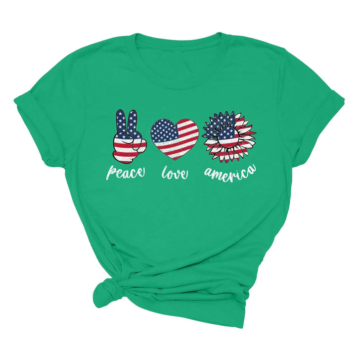 Peace Love America Shirt - USA Flag & Sunflower Patriotic 4th of July Tee Cypress DTF