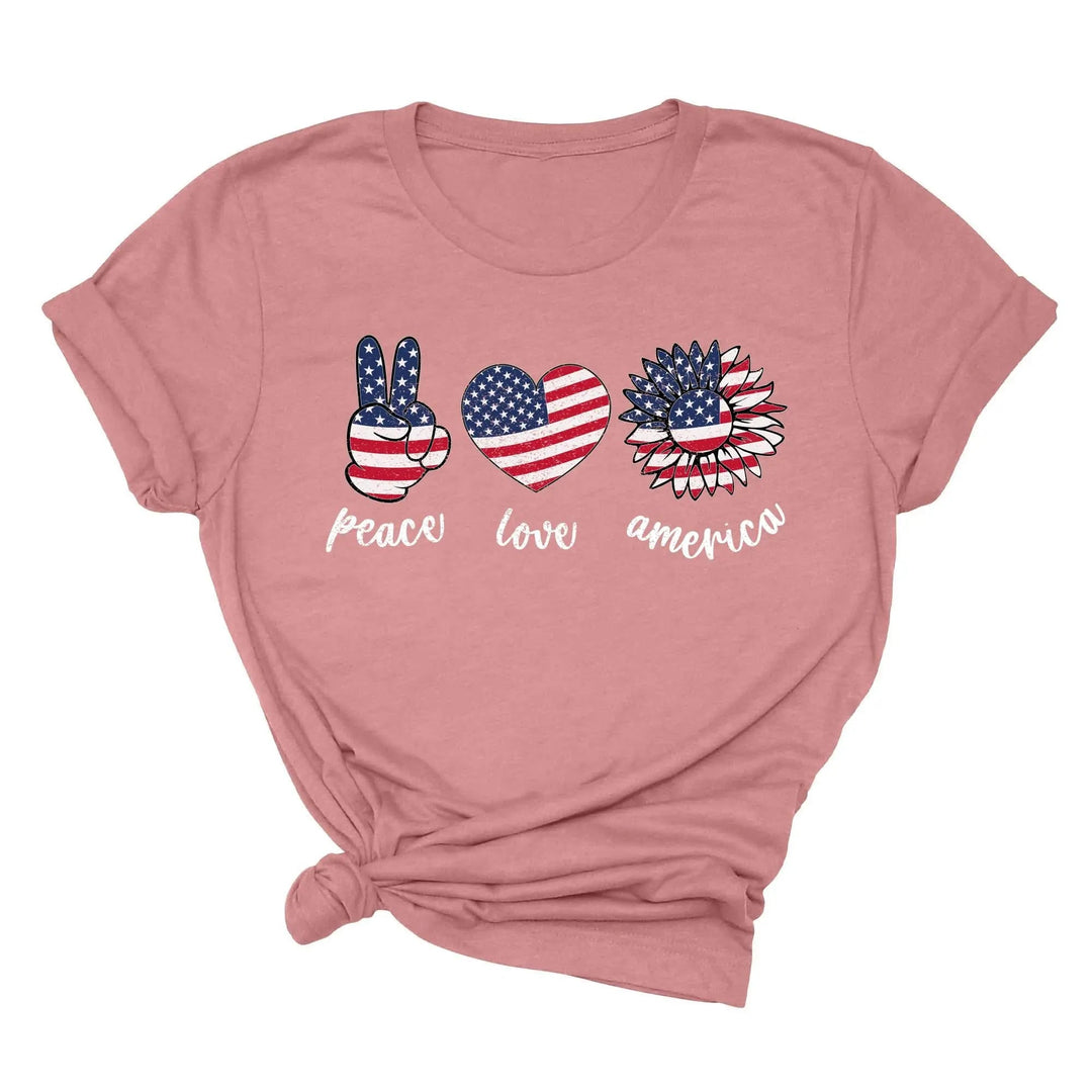 Peace Love America Shirt - USA Flag & Sunflower Patriotic 4th of July Tee Cypress DTF