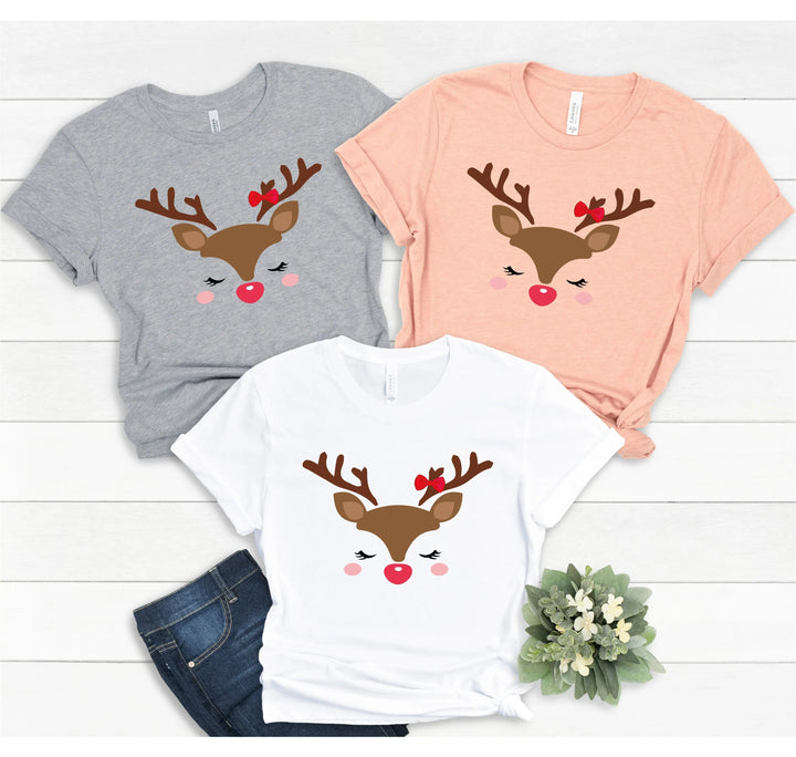 Reindeer Face Tee | Merry Christmas Family Matching Shirt Cypress DTF