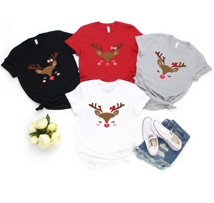 Reindeer Face Tee | Merry Christmas Family Matching Shirt Cypress DTF