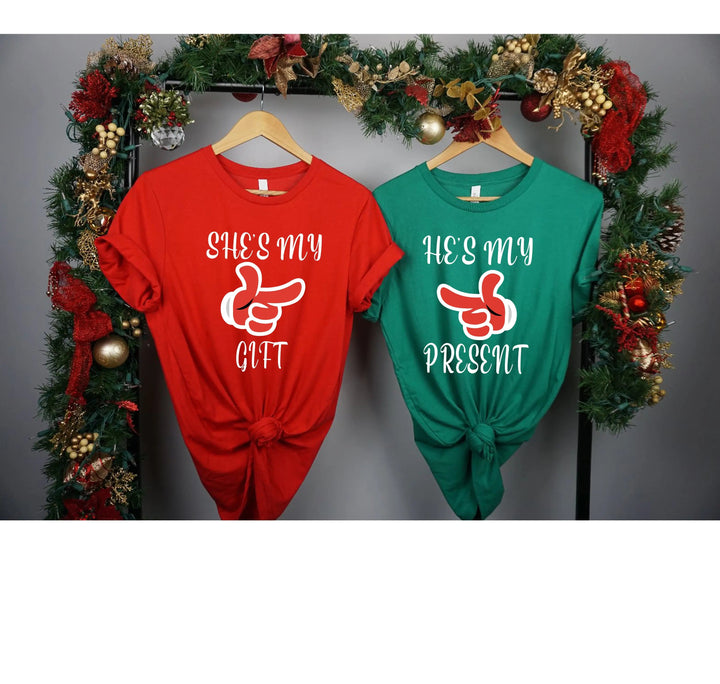 She's My Gift & He's My Present Shirts | Funny Christmas Couple Tees Cypress DTF