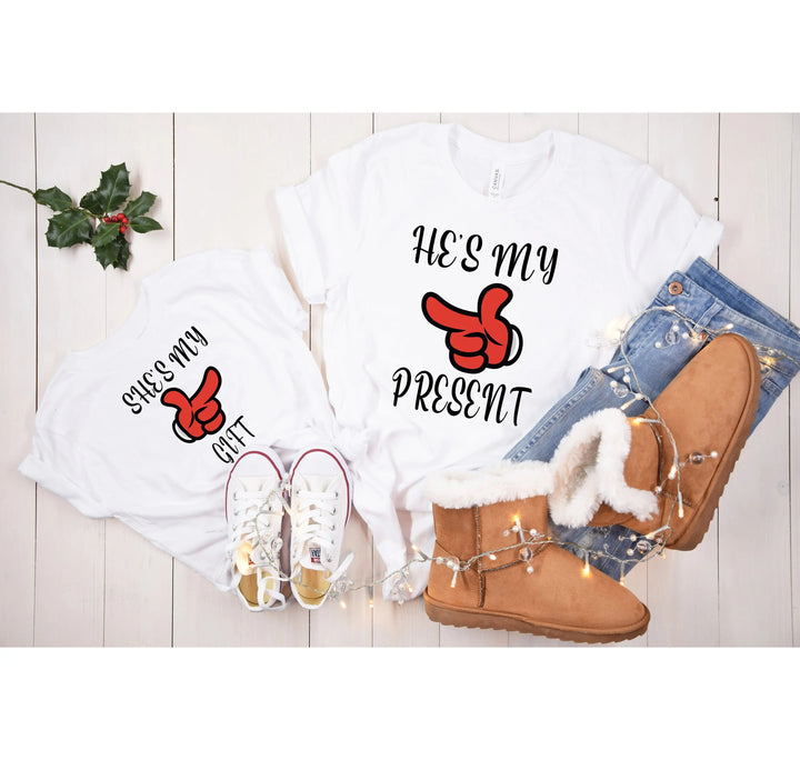 She's My Gift & He's My Present Shirts | Funny Christmas Couple Tees Cypress DTF