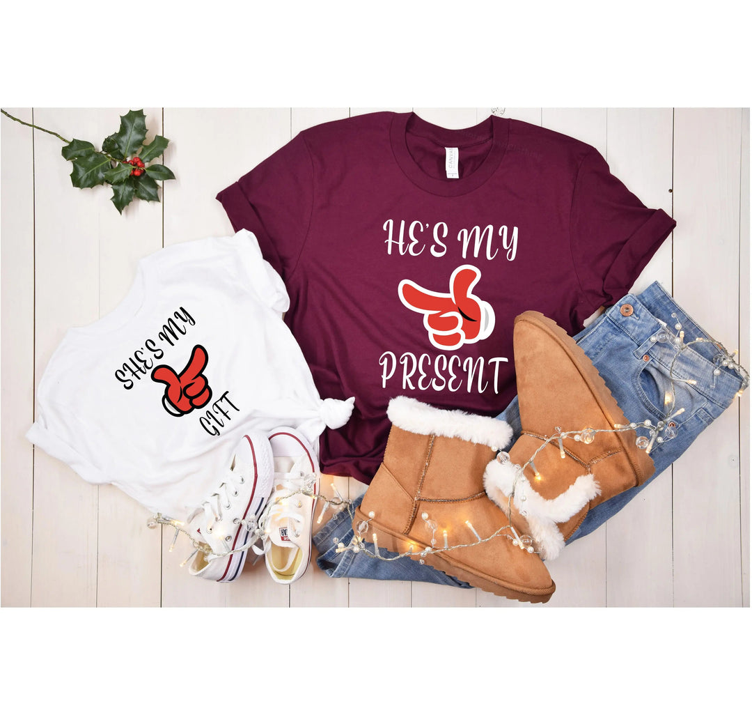 She's My Gift & He's My Present Shirts | Funny Christmas Couple Tees Cypress DTF