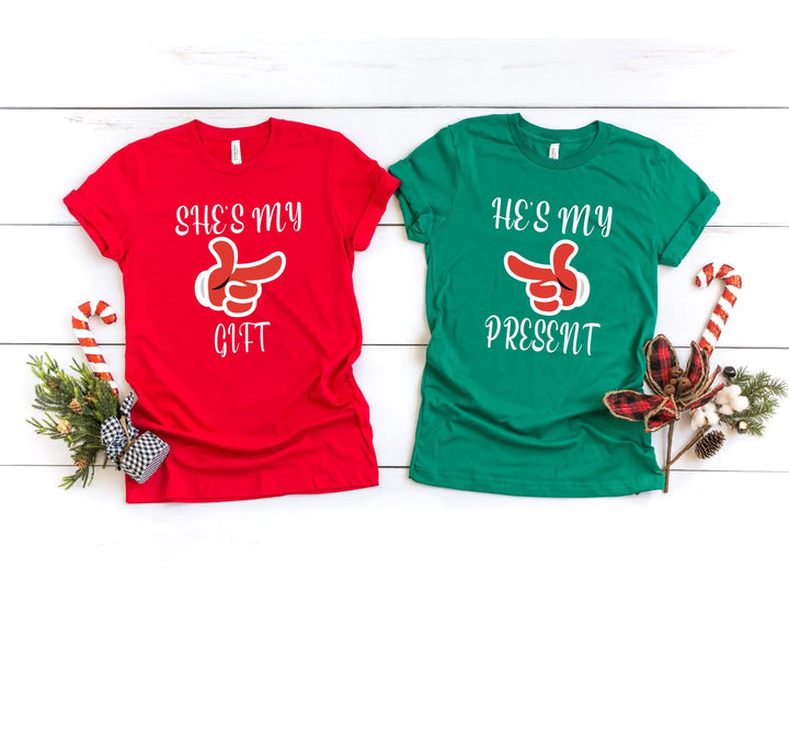 She's My Gift & He's My Present Shirts | Funny Christmas Couple Tees Cypress DTF