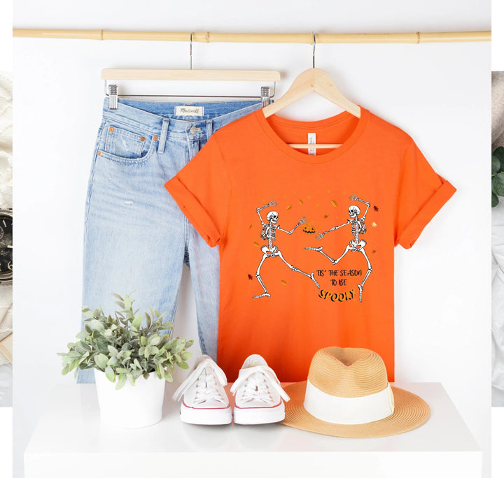 Spooky Vibes Tee | Dancing Skeleton & Pumpkin Spice | Cute Halloween Shirt Cypress DTF