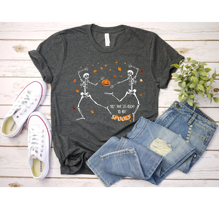 Spooky Vibes Tee | Dancing Skeleton & Pumpkin Spice | Cute Halloween Shirt Cypress DTF