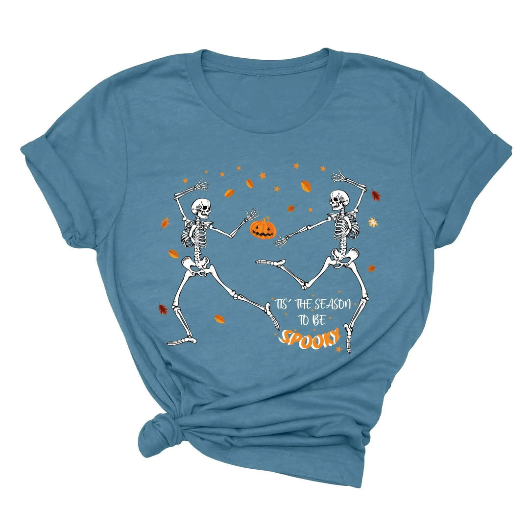 Spooky Vibes Tee | Dancing Skeleton & Pumpkin Spice | Cute Halloween Shirt Cypress DTF