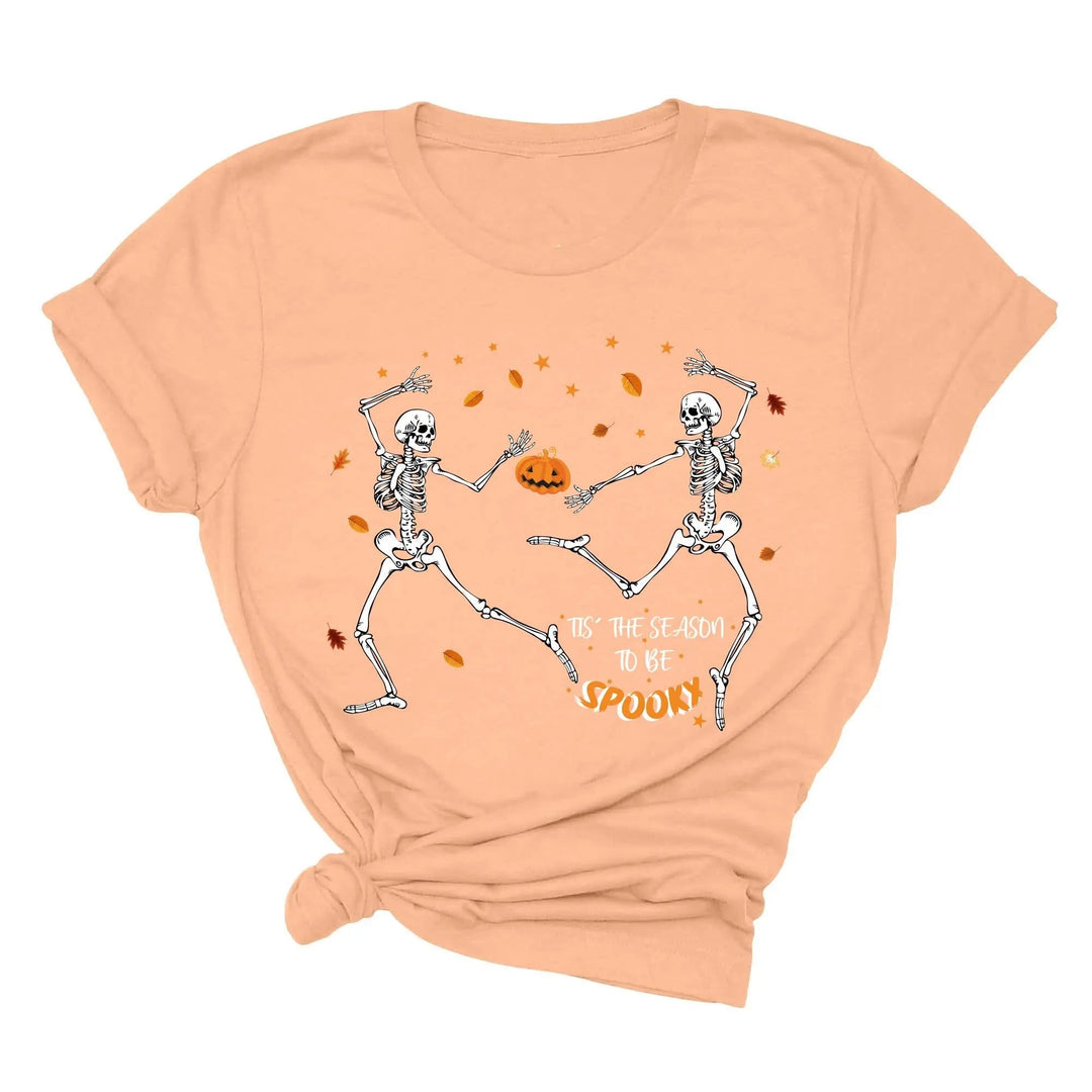 Spooky Vibes Tee | Dancing Skeleton & Pumpkin Spice | Cute Halloween Shirt Cypress DTF