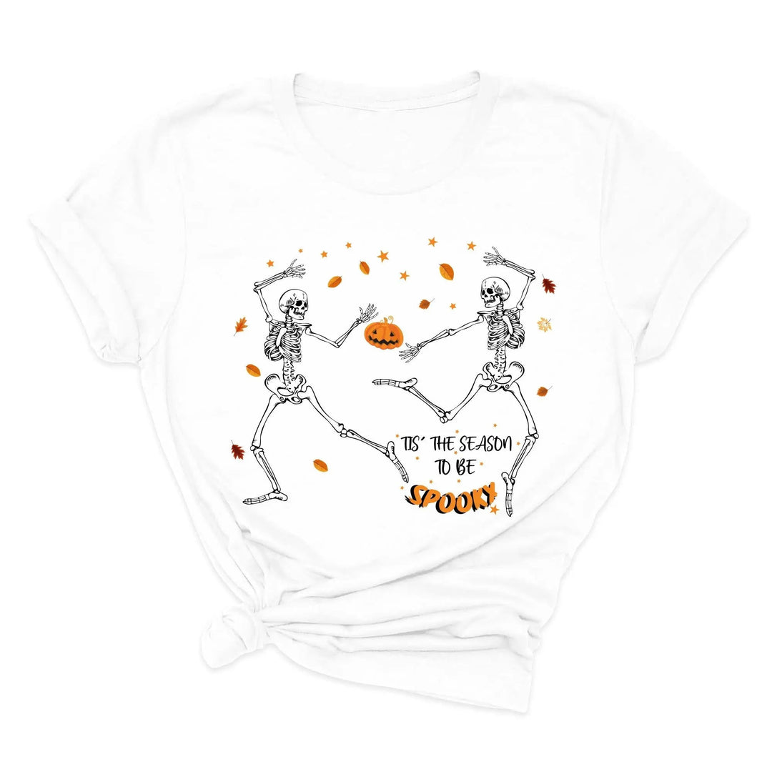 Spooky Vibes Tee | Dancing Skeleton & Pumpkin Spice | Cute Halloween Shirt Cypress DTF
