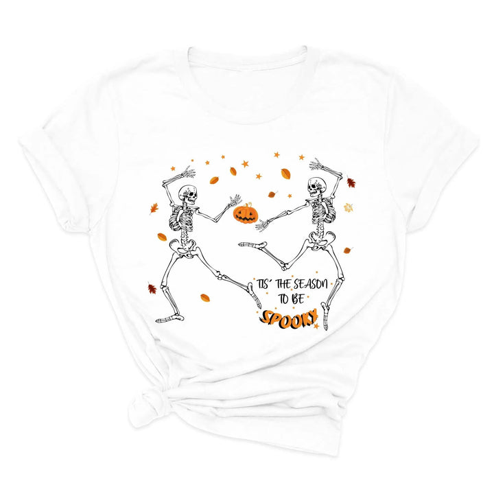 Spooky Vibes Tee | Dancing Skeleton & Pumpkin Spice | Cute Halloween Shirt Cypress DTF