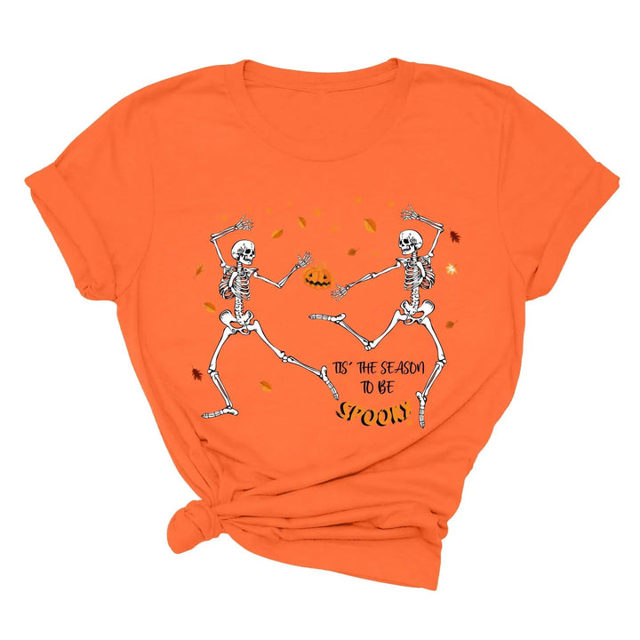 Spooky Vibes Tee | Dancing Skeleton & Pumpkin Spice | Cute Halloween Shirt Cypress DTF