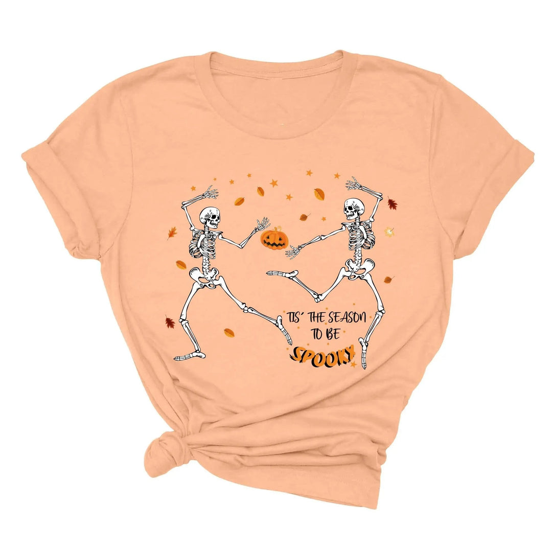 Spooky Vibes Tee | Dancing Skeleton & Pumpkin Spice | Cute Halloween Shirt Cypress DTF