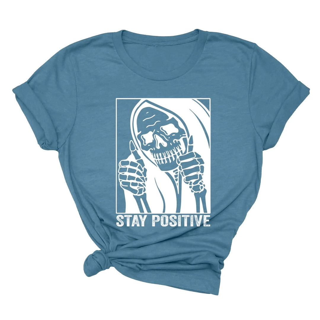 Stay Positive Skeleton Sweatshirt - Funny Halloween & Motivational Tee Cypress DTF