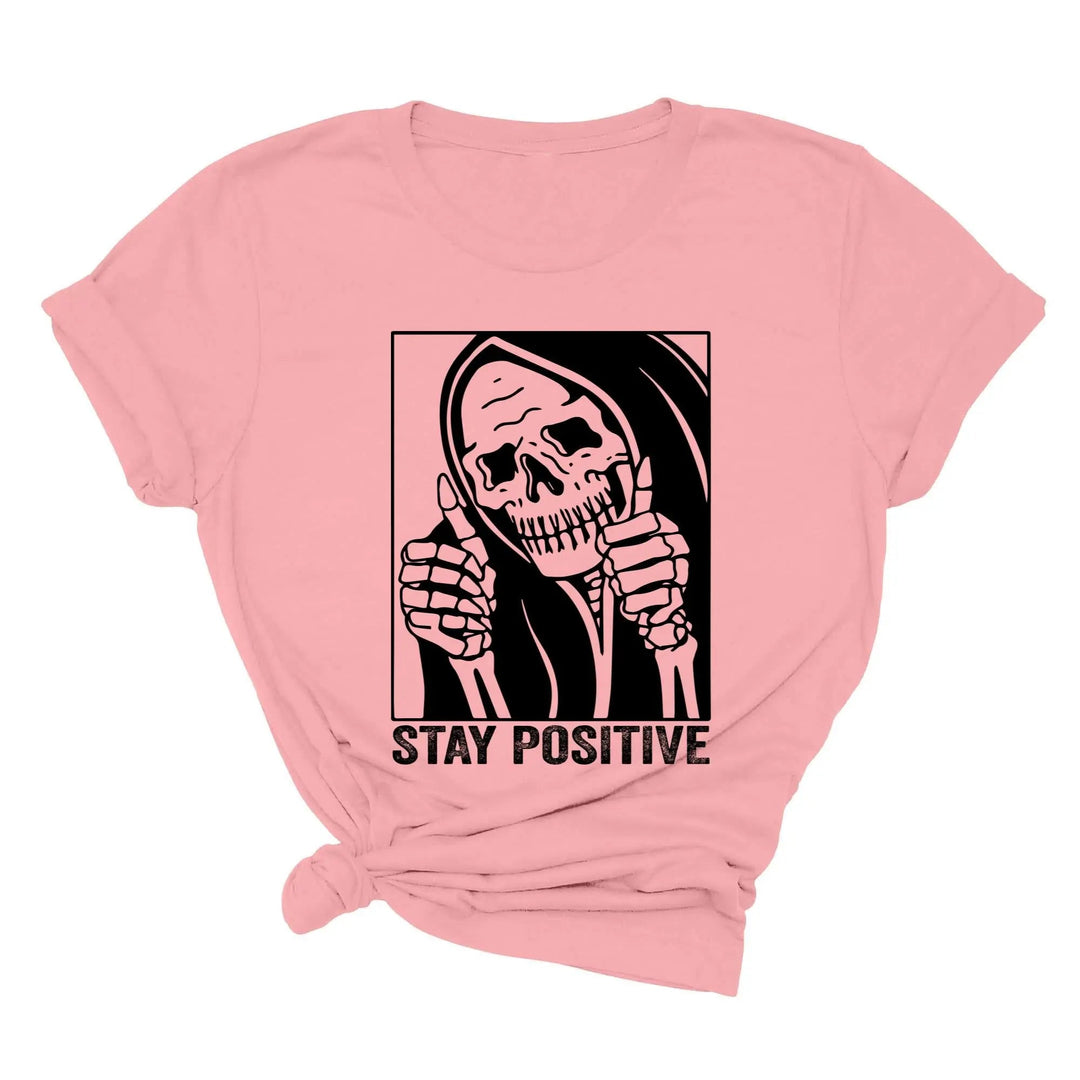 Stay Positive Skeleton Sweatshirt - Funny Halloween & Motivational Tee Cypress DTF