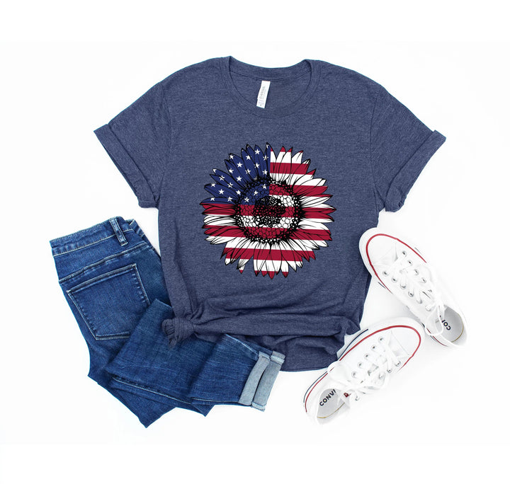 USA Flag Flower Shirt - America Sunflower Patriotic 4th of July Tee Cypress DTF