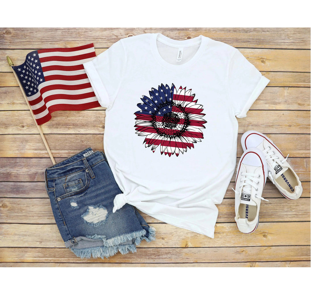 USA Flag Flower Shirt - America Sunflower Patriotic 4th of July Tee Cypress DTF