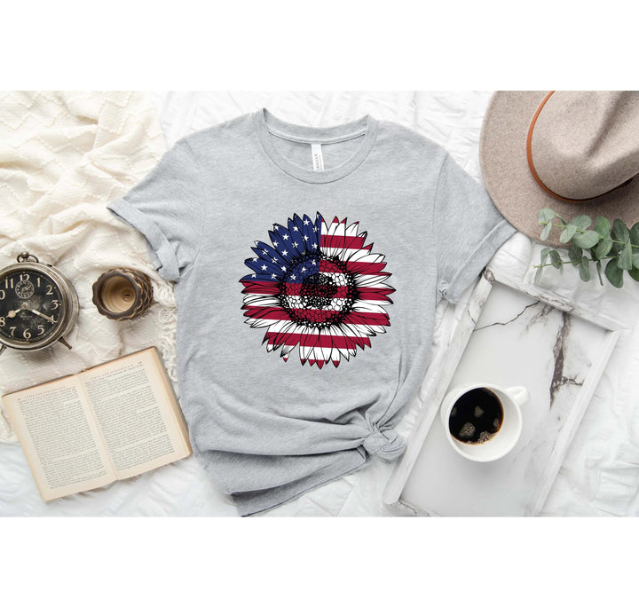 USA Flag Flower Shirt - America Sunflower Patriotic 4th of July Tee Cypress DTF