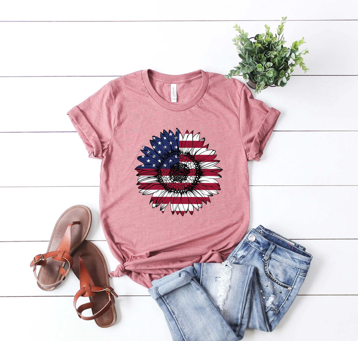 USA Flag Flower Shirt - America Sunflower Patriotic 4th of July Tee Cypress DTF