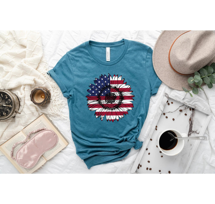 USA Flag Flower Shirt - America Sunflower Patriotic 4th of July Tee Cypress DTF