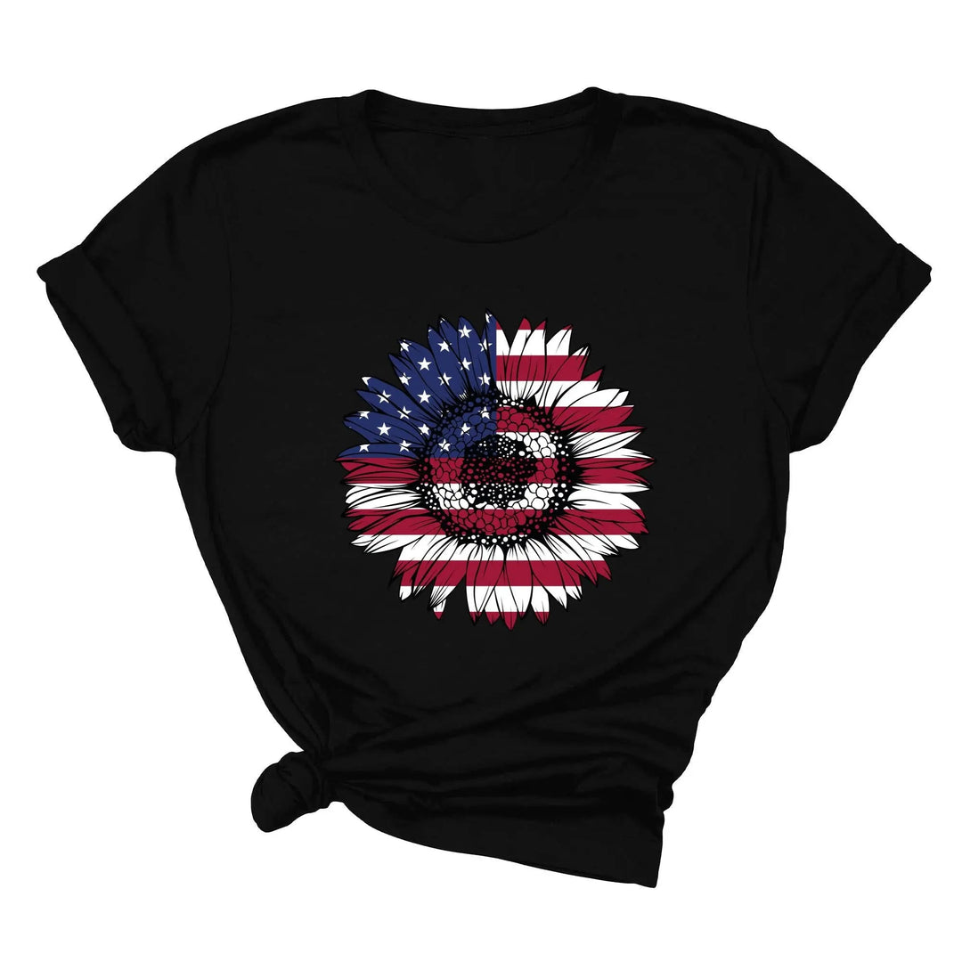 USA Flag Flower Shirt - America Sunflower Patriotic 4th of July Tee Cypress DTF