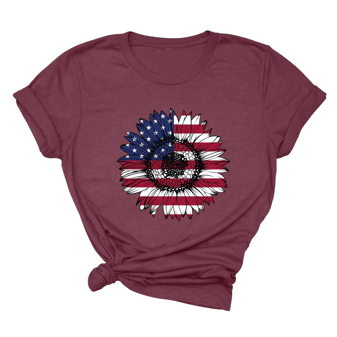 USA Flag Flower Shirt - America Sunflower Patriotic 4th of July Tee Cypress DTF