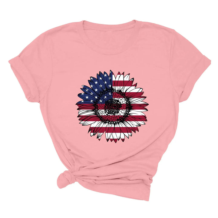 USA Flag Flower Shirt - America Sunflower Patriotic 4th of July Tee Cypress DTF