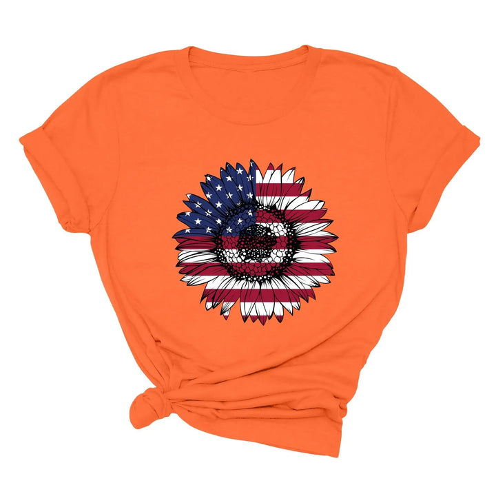 USA Flag Flower Shirt - America Sunflower Patriotic 4th of July Tee Cypress DTF