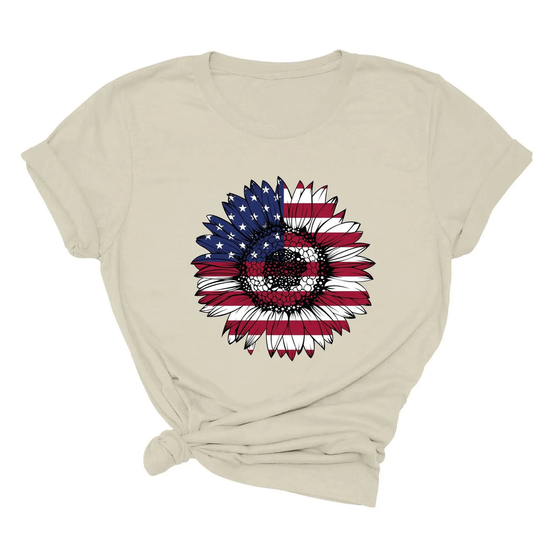 USA Flag Flower Shirt - America Sunflower Patriotic 4th of July Tee Cypress DTF