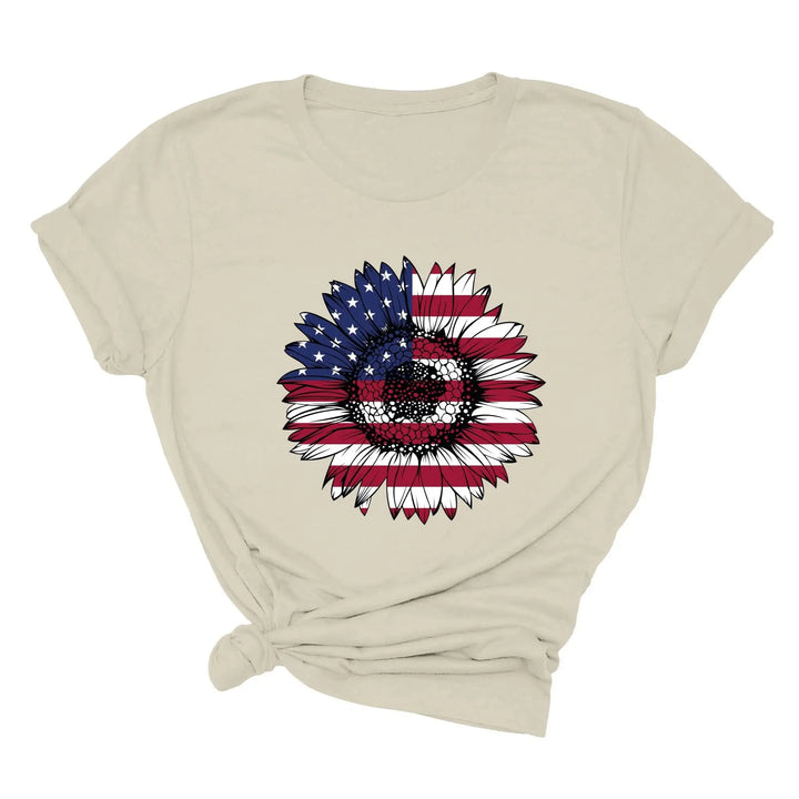 USA Flag Flower Shirt - America Sunflower Patriotic 4th of July Tee Cypress DTF
