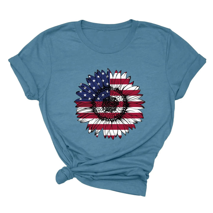USA Flag Flower Shirt - America Sunflower Patriotic 4th of July Tee Cypress DTF