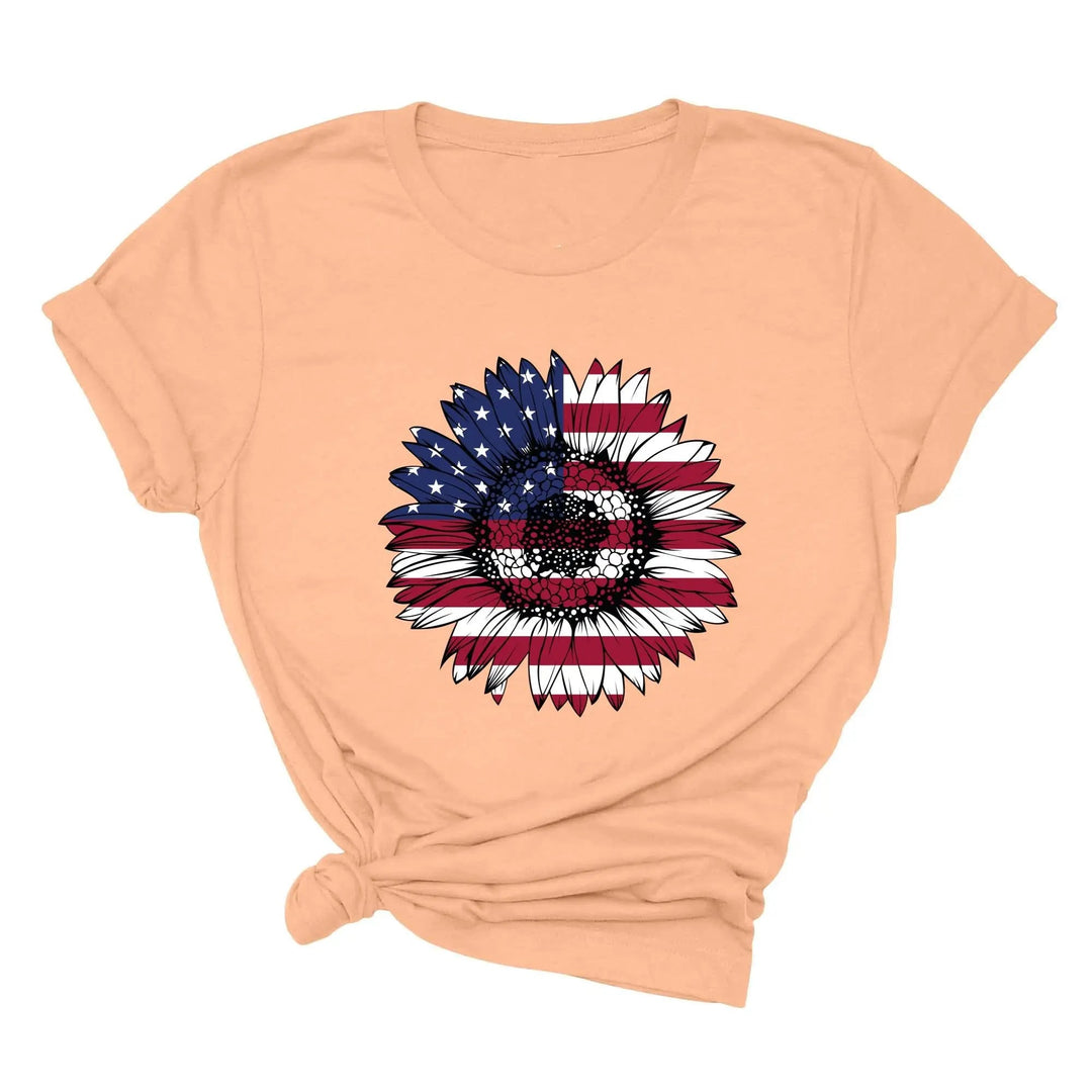 USA Flag Flower Shirt - America Sunflower Patriotic 4th of July Tee Cypress DTF