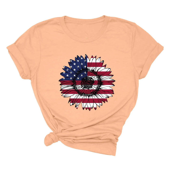 USA Flag Flower Shirt - America Sunflower Patriotic 4th of July Tee Cypress DTF