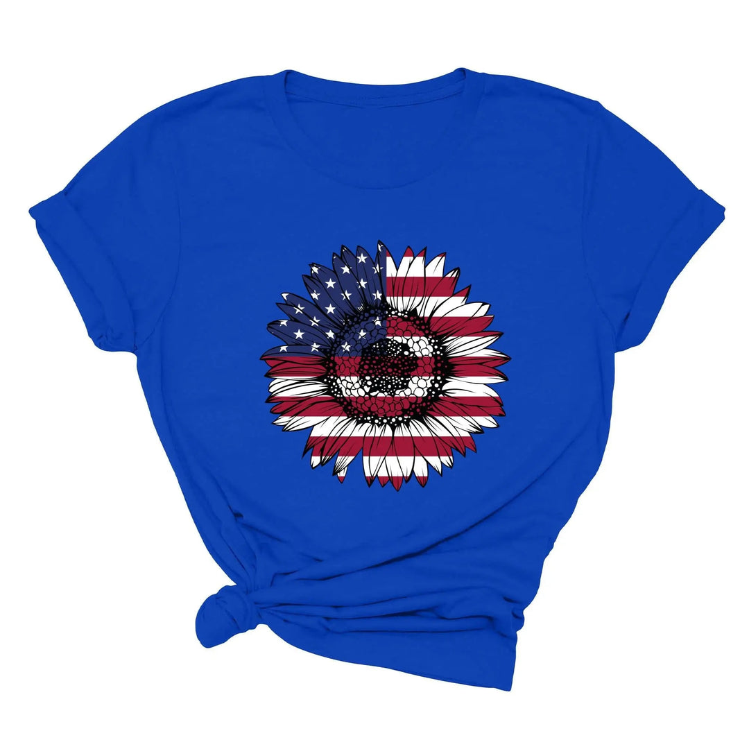 USA Flag Flower Shirt - America Sunflower Patriotic 4th of July Tee Cypress DTF