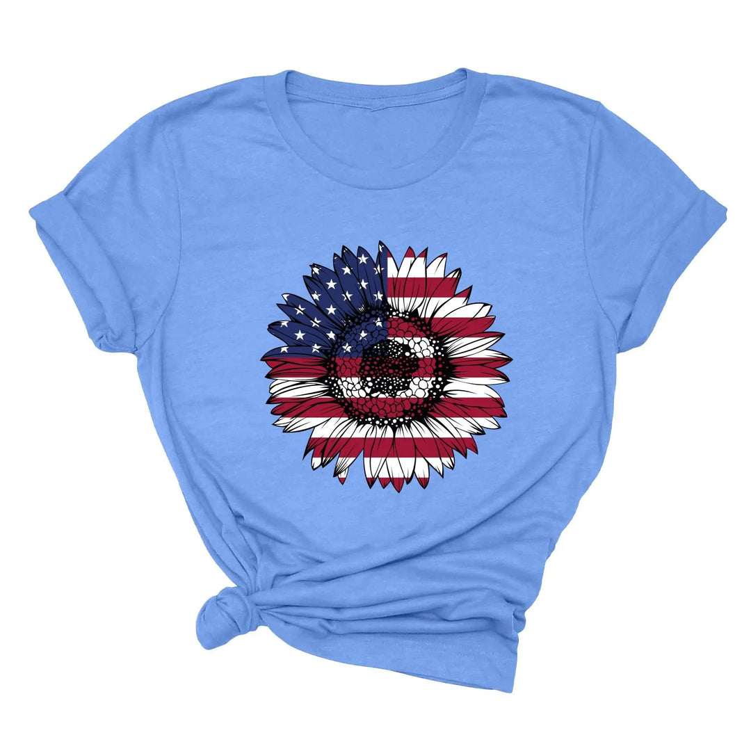 USA Flag Flower Shirt - America Sunflower Patriotic 4th of July Tee Cypress DTF
