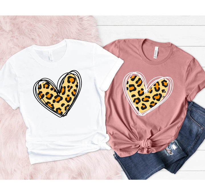 Valentine's Day Shirt - Leopard Hearts Print & Hand-Drawn Design Tee Cypress DTF